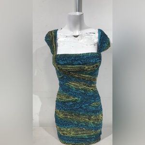 BCBGMAXAZRIA WOMEN'S 'IVITA' SNAKESKIN PRINT RUCHED MINI DRESS Size XS